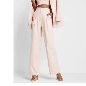 Express Light Pink Wide Leg Pleated Trousers